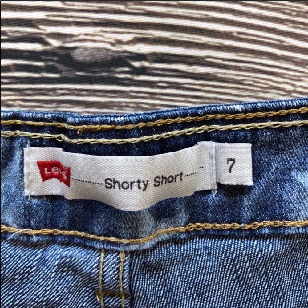 Levi's Shorty Shorts denim stars fringed hems sz 7 - Picture 5 of 8